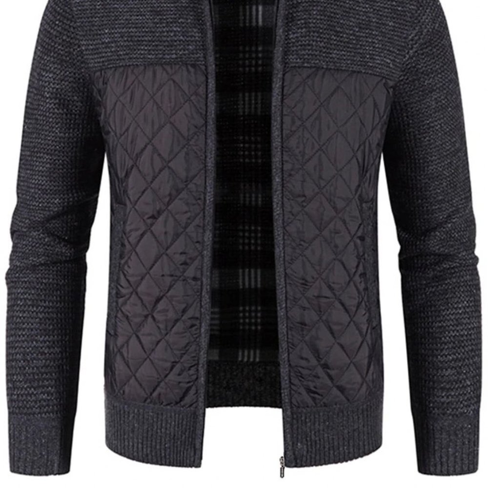 Black Mens Quilted Cardigan - Picture 2 of 7